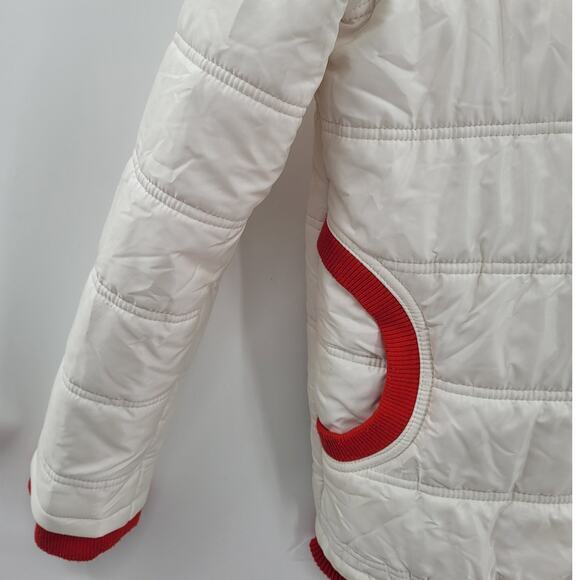 Looft White‎ Red Trim Multi Color Striped Lining Zip Up Snap Collar Puffy Coat - Picture 8 of 16